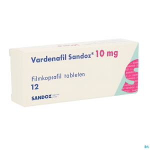 Vardenafil Sandoz 10 mg 12 filmomhulde tabletten verpakking