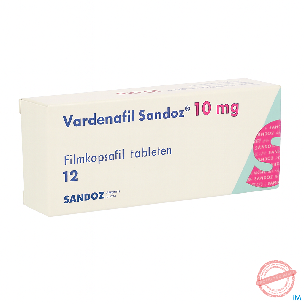 Vardenafil Sandoz 10 mg 12 filmomhulde tabletten verpakking